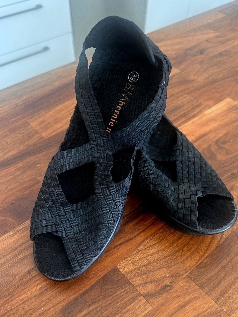 Bernie Mev Black Woven Peep Toe Wedge Slingback Sandals EU 39